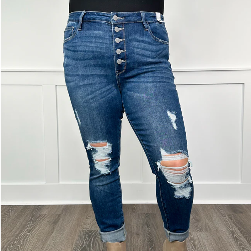Women's High-Waisted Cutout Denim Jeans