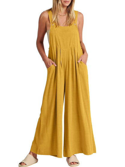 Women's Sleeveless Wide Leg Jumpsuit with Pockets