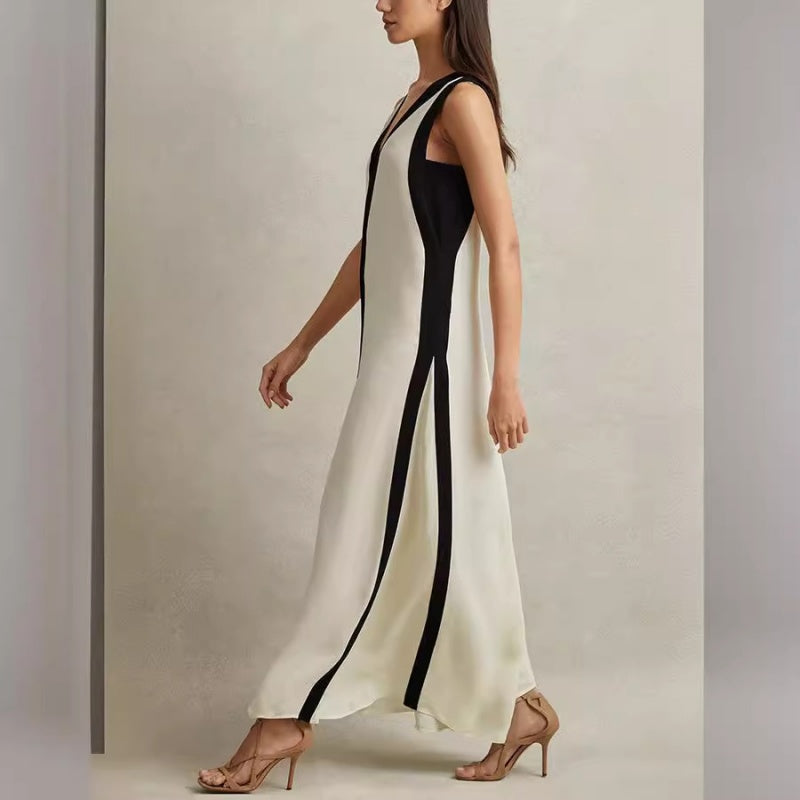 Women's Sexy V-Neck Color Clash Sleeveless Dresses